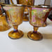 Antique Carnival Indiana Harvest Golden Amber Pitcher with 4 Goblets