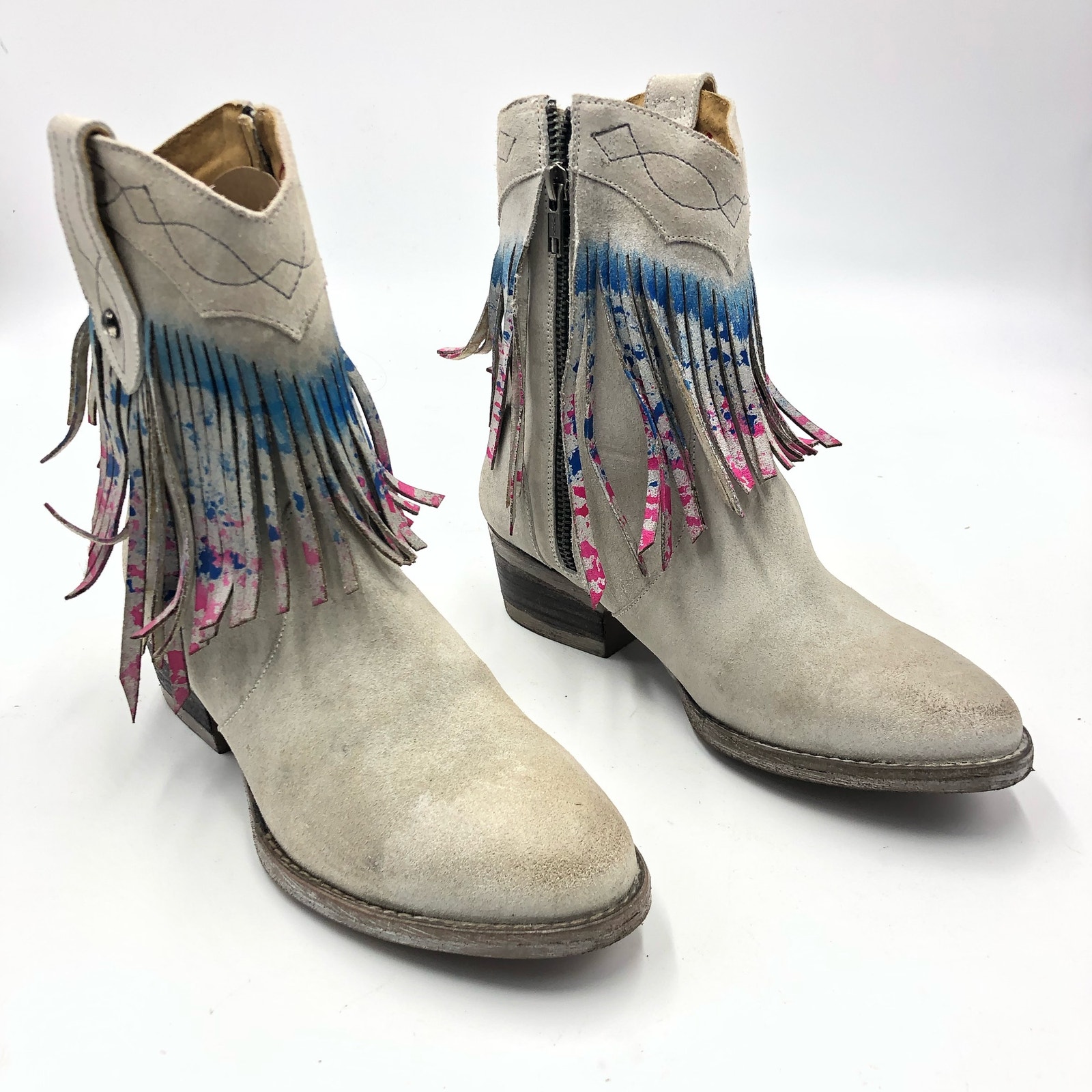 Corral Womens Embroidery & Fringe Shortie Round Toe Boots Multicolor 7 M