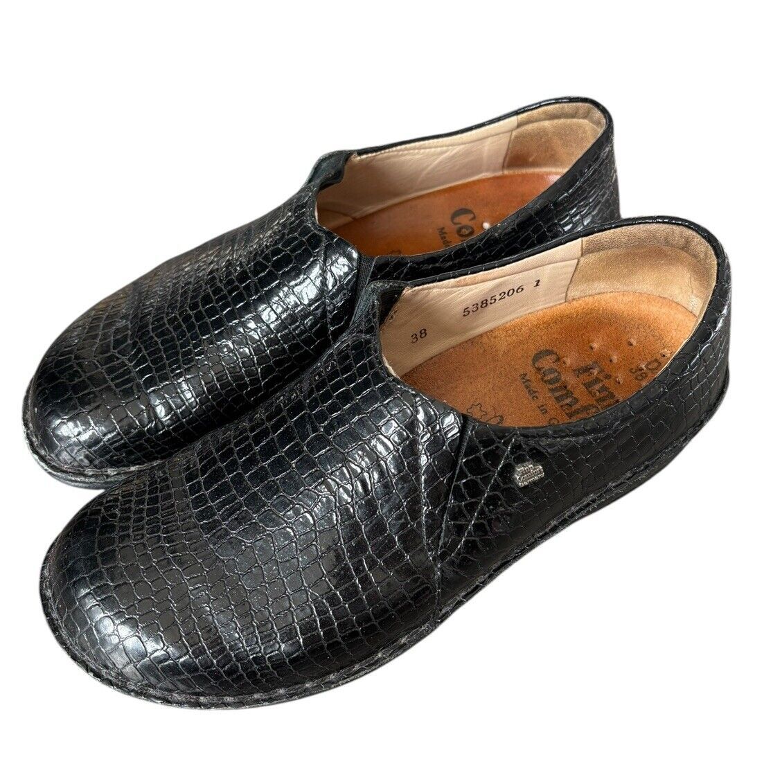 Finn Comfort Black Snakeskin Clogs Size 38 Made In Germany (US 7-7.5)