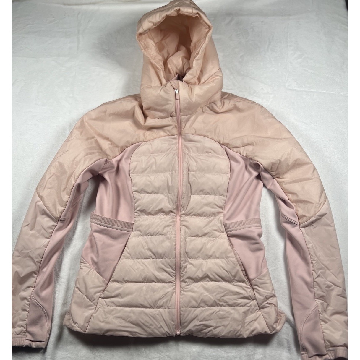 Lululemon Down For It All Jacket Size 12 Porcelain Pink Hooded Full Zip Puffer