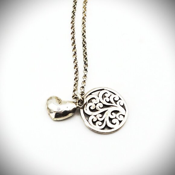 LOIS HILL Sterling Silver Swirl Design Delicate Heart Double Pendant Necklace