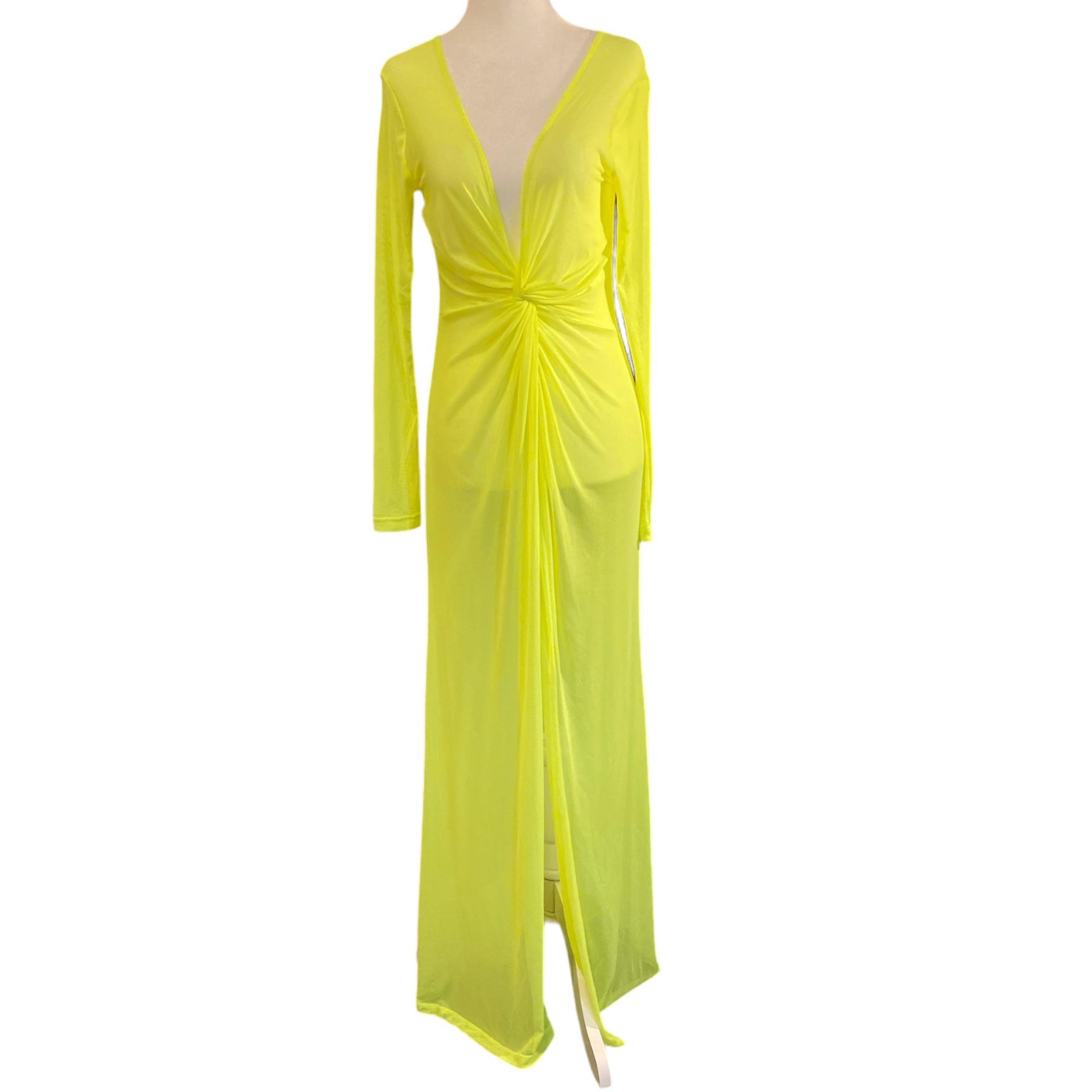 NWT Forever 21 Cover Up Dress Women’s Small Neon Yellow Maxi Sheer Resort Wear