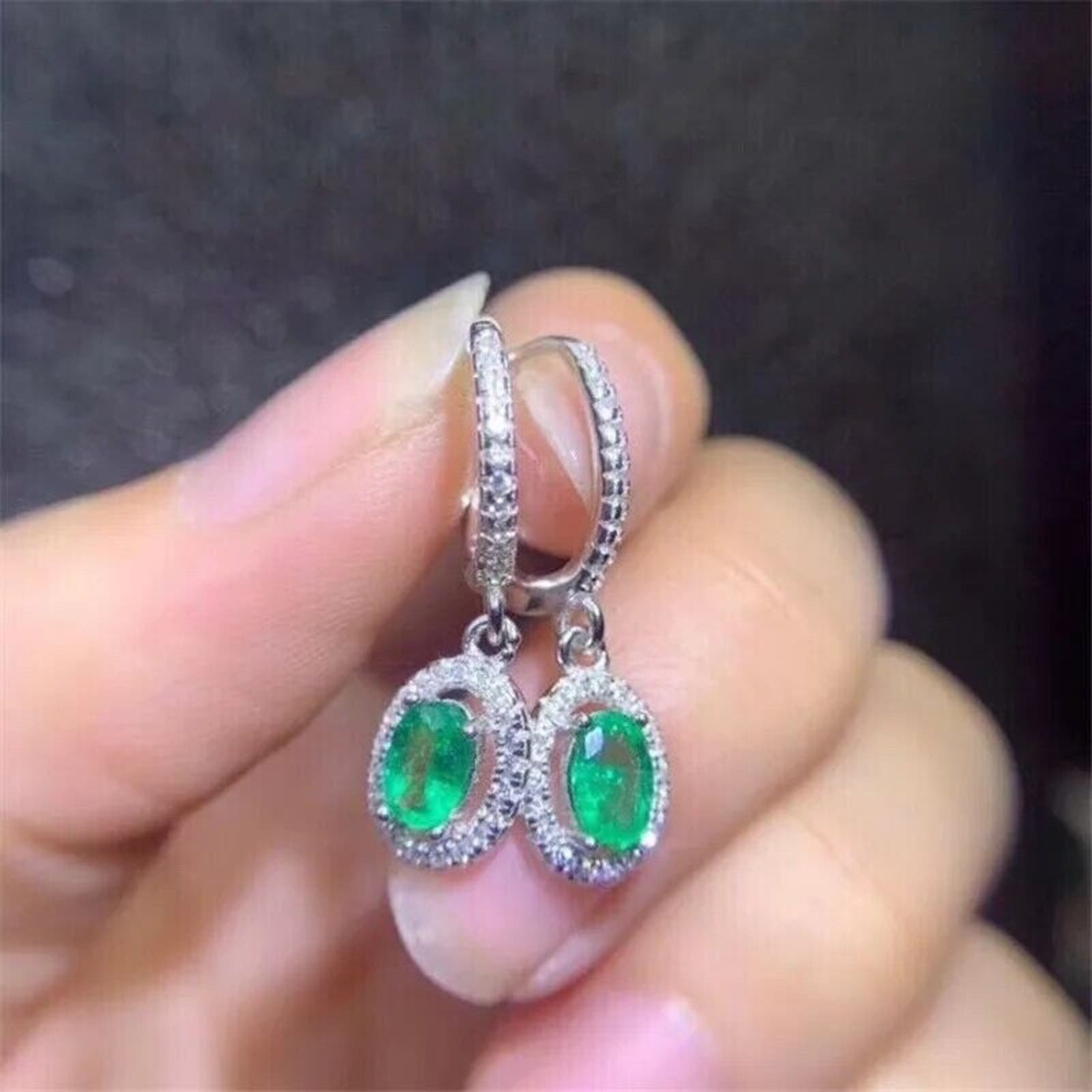 Emerald Dangle Earrings, Women's Earrings, 4x6mm Emerald Dangle Earrings Silver