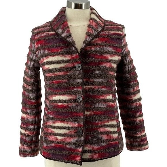Missoni Boucle Multi-Color Striped Collared Wool Quilted Lining Jacket IT42/US6