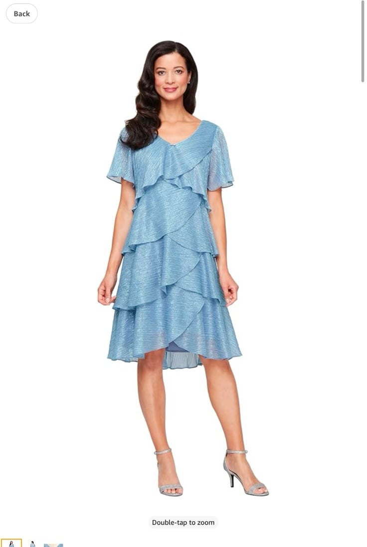 18w S.L. Fashions V-Neck Tiered Boudre Cocktail Dress with Crystal Beaded