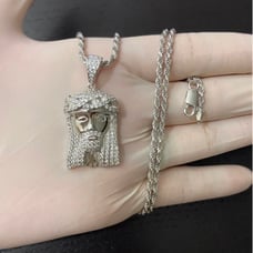 925 sterling silver diamond jesus face necklace