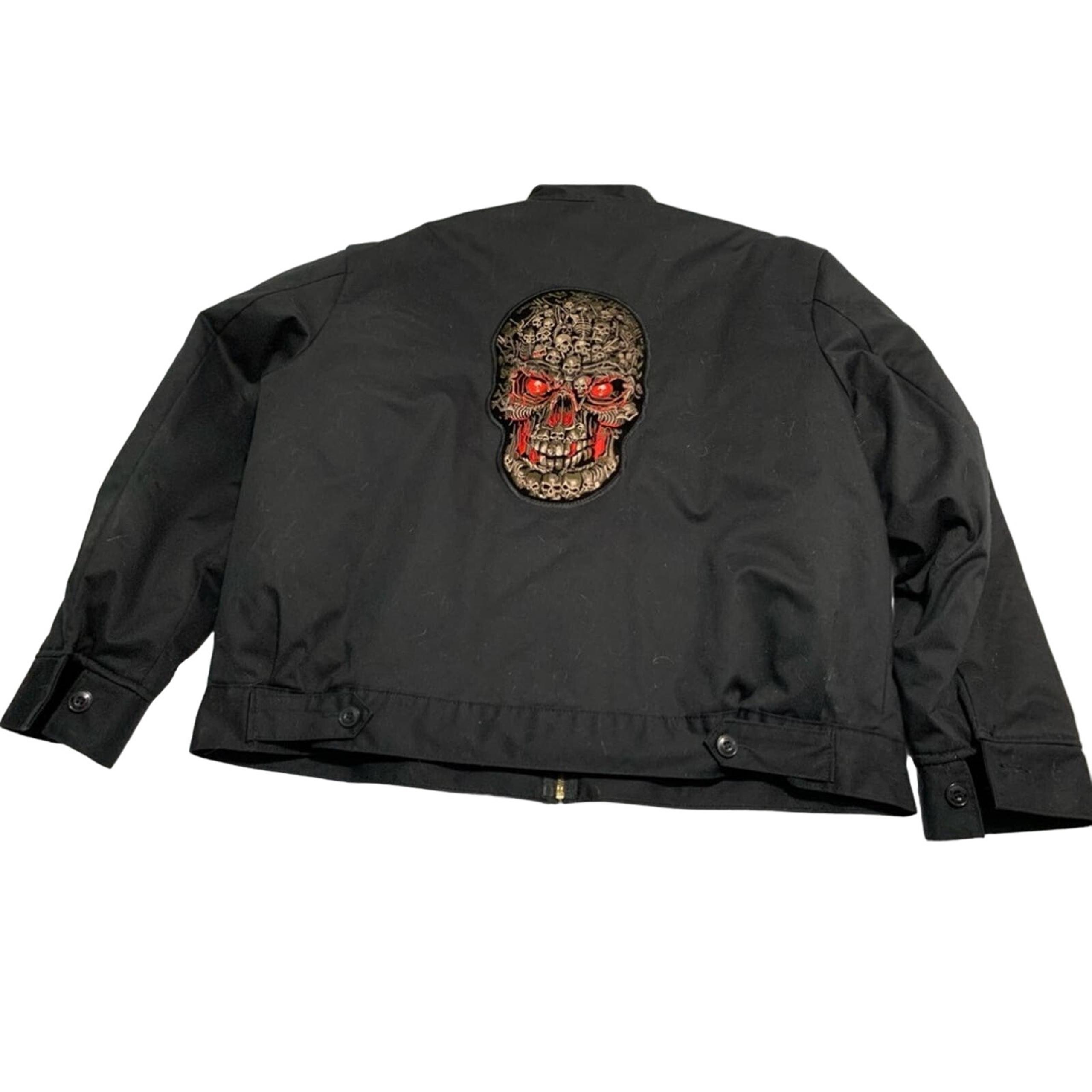 MENS DICKIES CUSTOM SKULL EMBROIDERED BLACK JACKET MOTORCYCLE SIZE XXL CLEAN