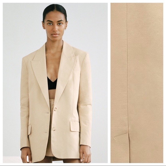 NWT. Zara Light Camel Linen/Blend Rustic Oversized Blazer Size XS