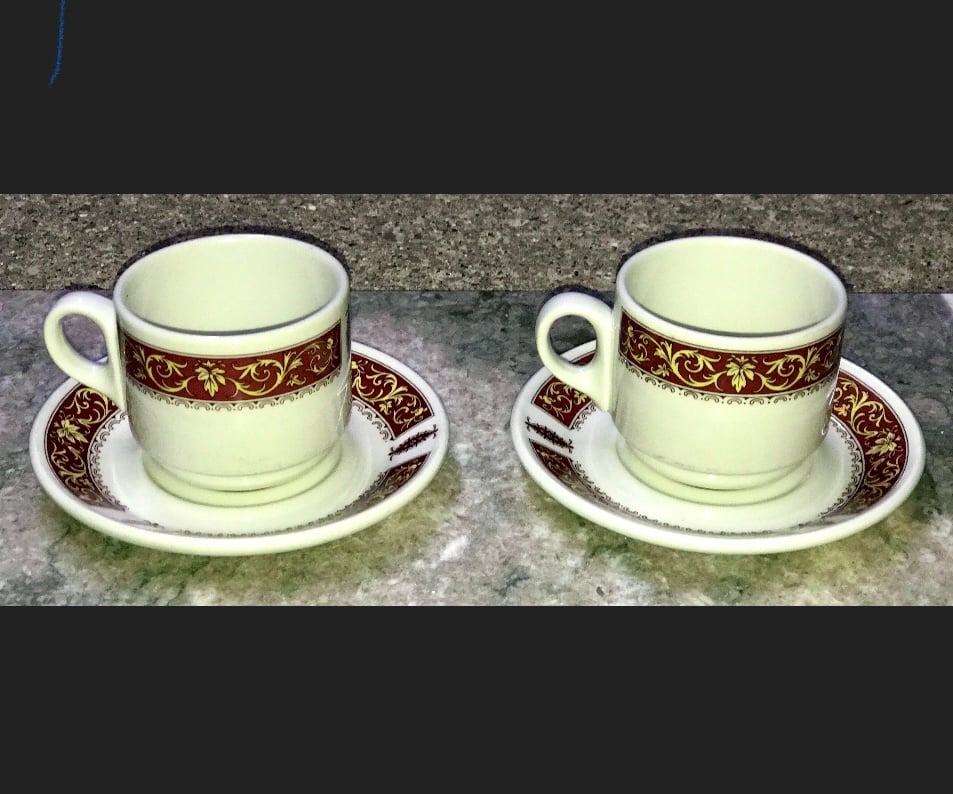 (2) Mid Century Modern Vintage Steelite England Stackable Cup Saucer Sets Mugs