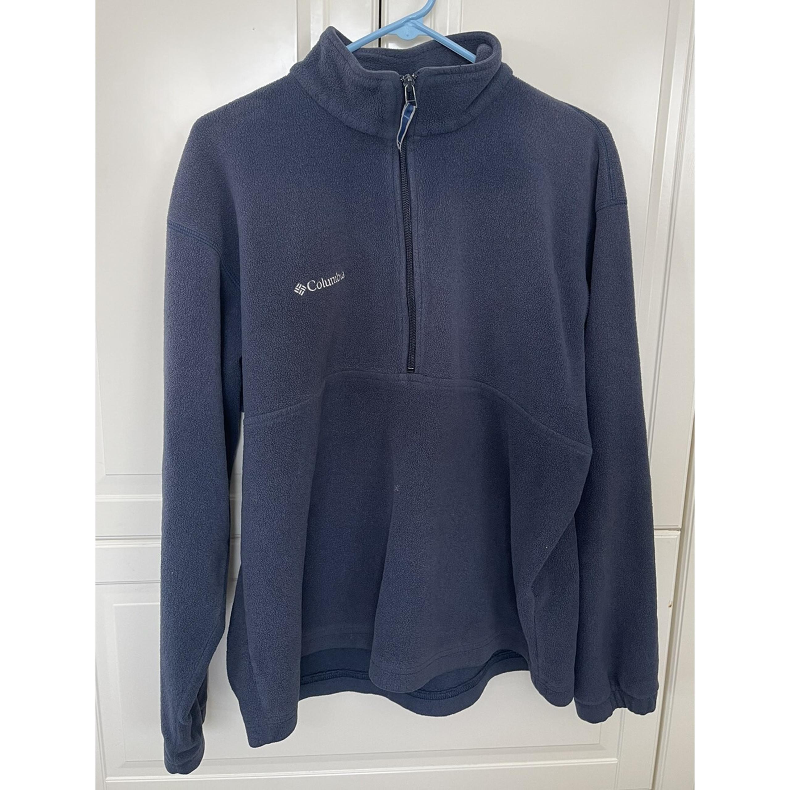 Columbia Quarter Zip Sweater Men's Large Blue Fleece Polyester