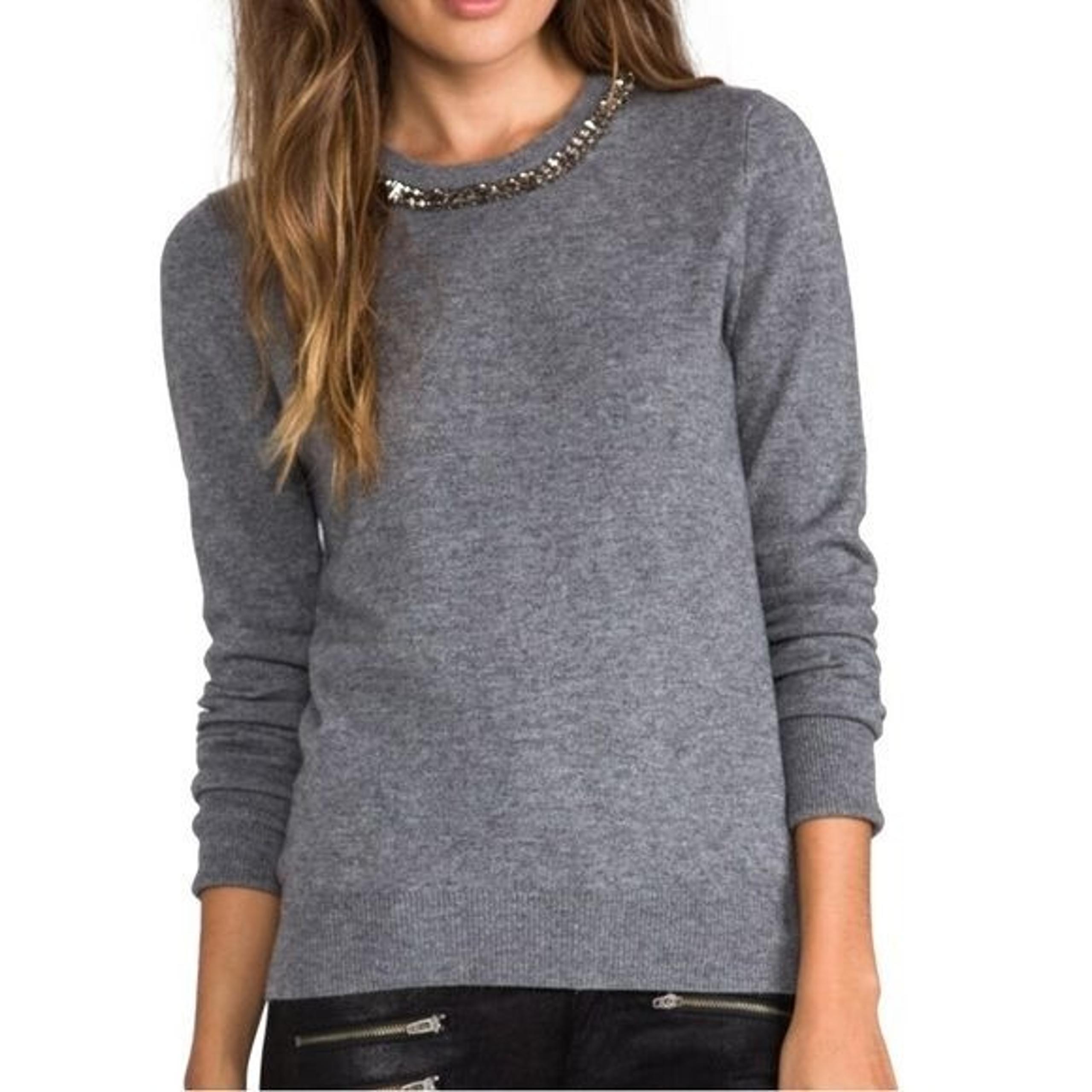 Equipment Shane Embellished Neck Grey cashmere wool blend sweater size XS