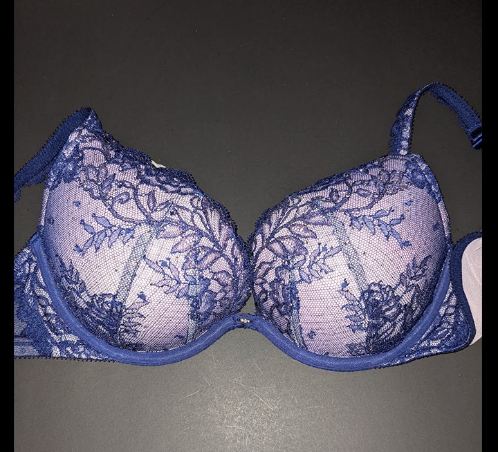VS navy pink nylon crystal bling bra 36C