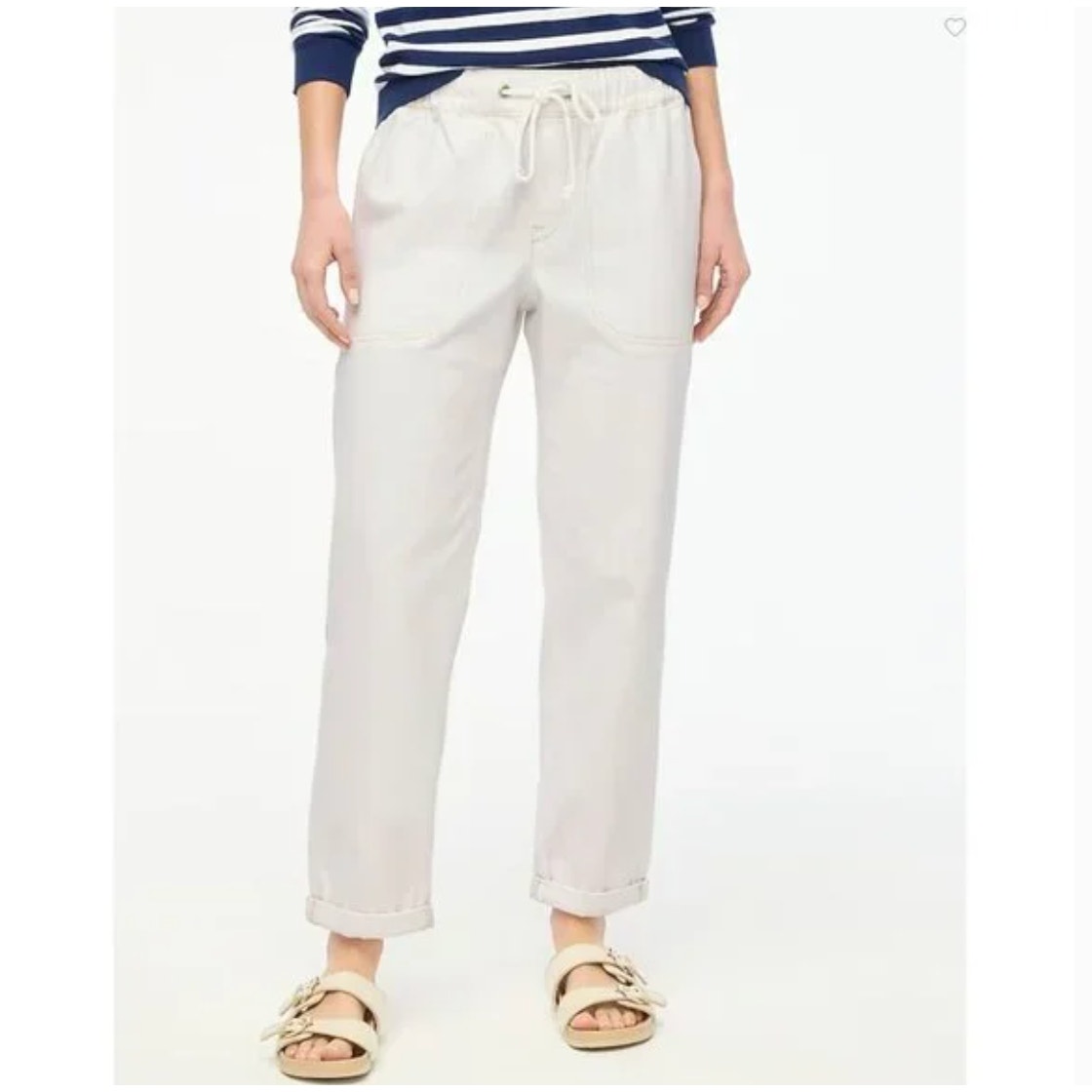 J Crew Drawstring Jeans 34 NWT White Denim Straight Leg Comfy Travel Beach BY903