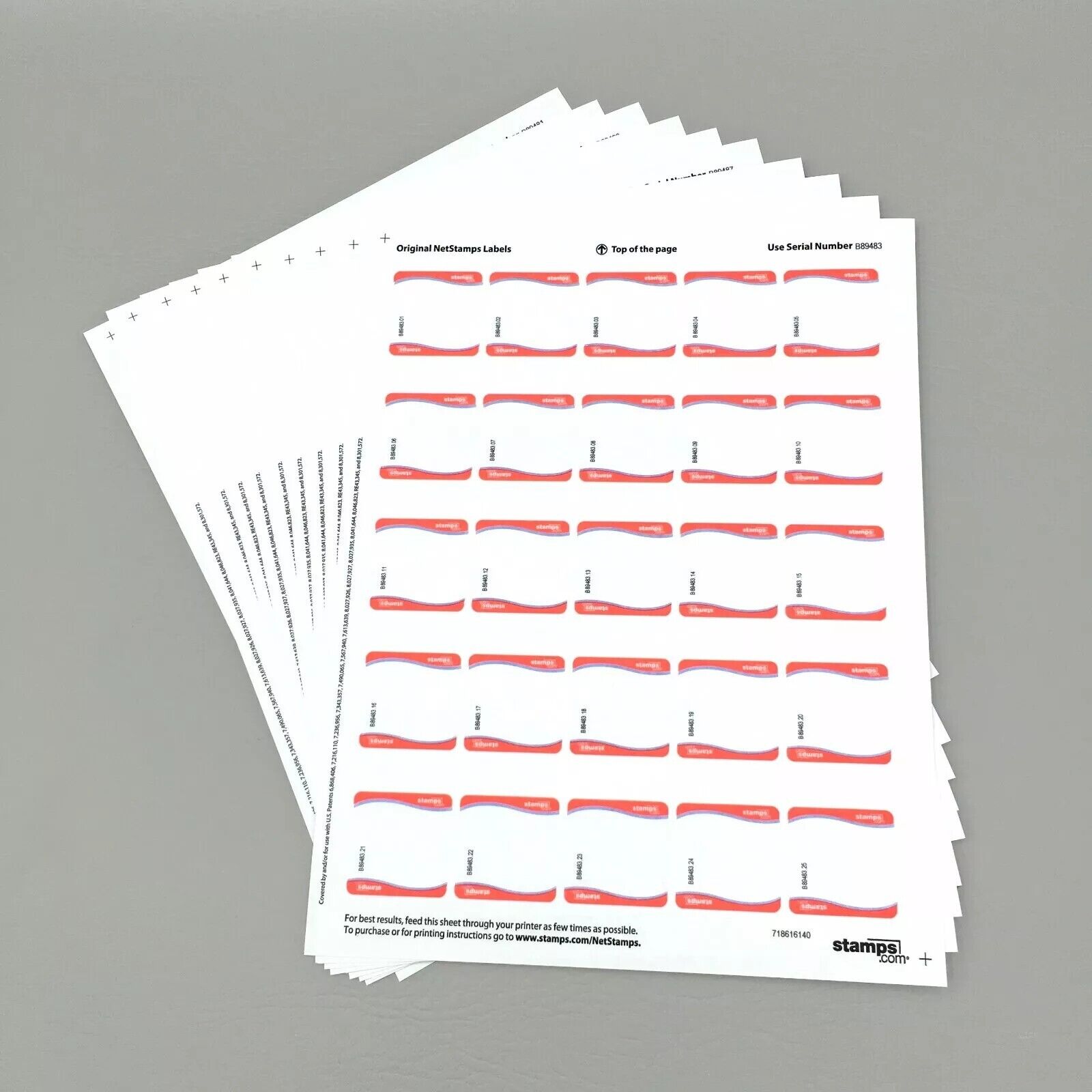 NetStamps Label Sheets Endicia USPS Postage Stamps Shipping 10 Sheets 250 Stamps