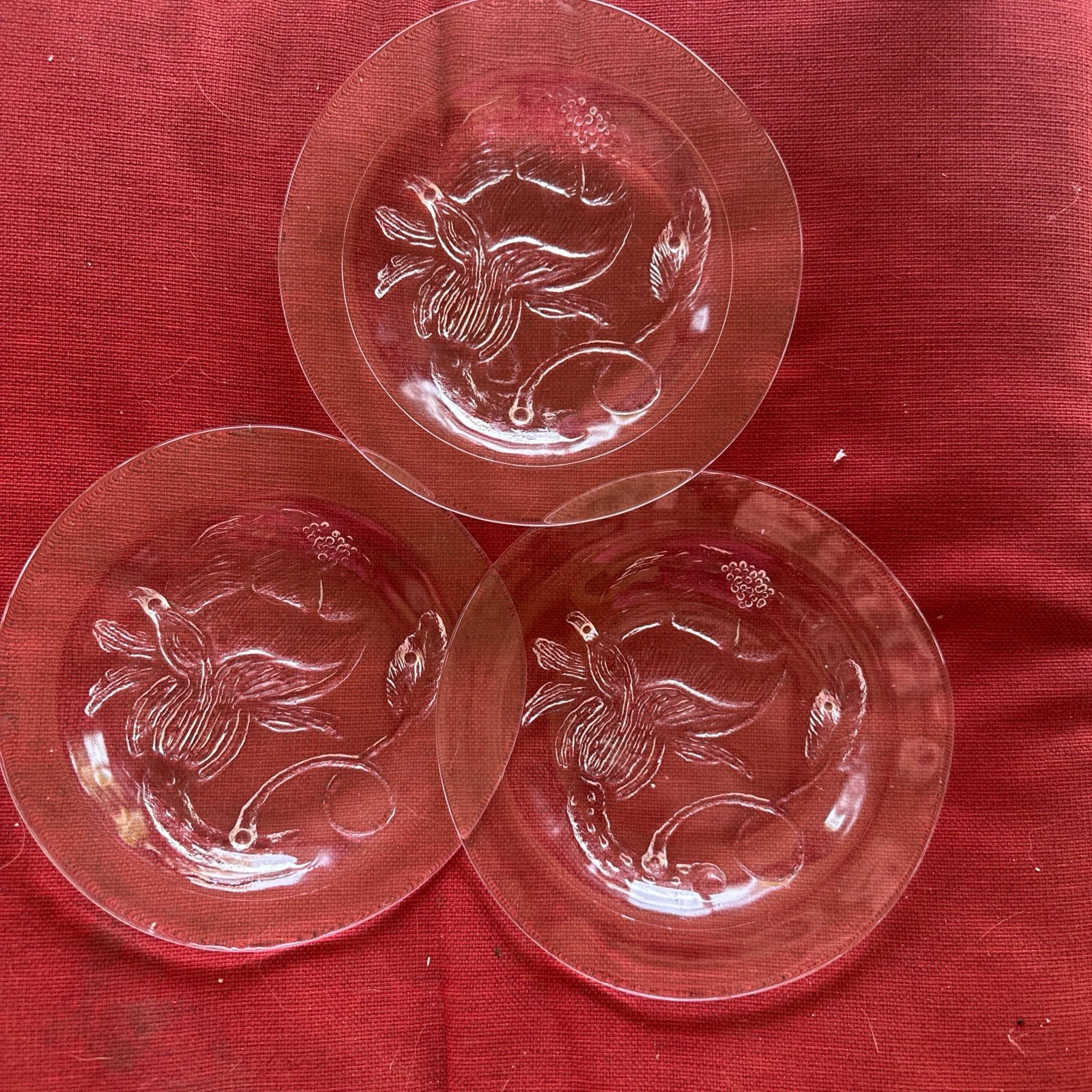 THREE Iittala Nuutajarvi Finland Oiva Toikka Pioni Peony Flower Salad Plate 6.5”