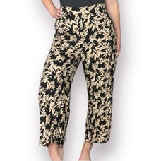 RACHEL ZOE Tropical Leaf Print Linen Blend Wide Leg Cropped Pants Large