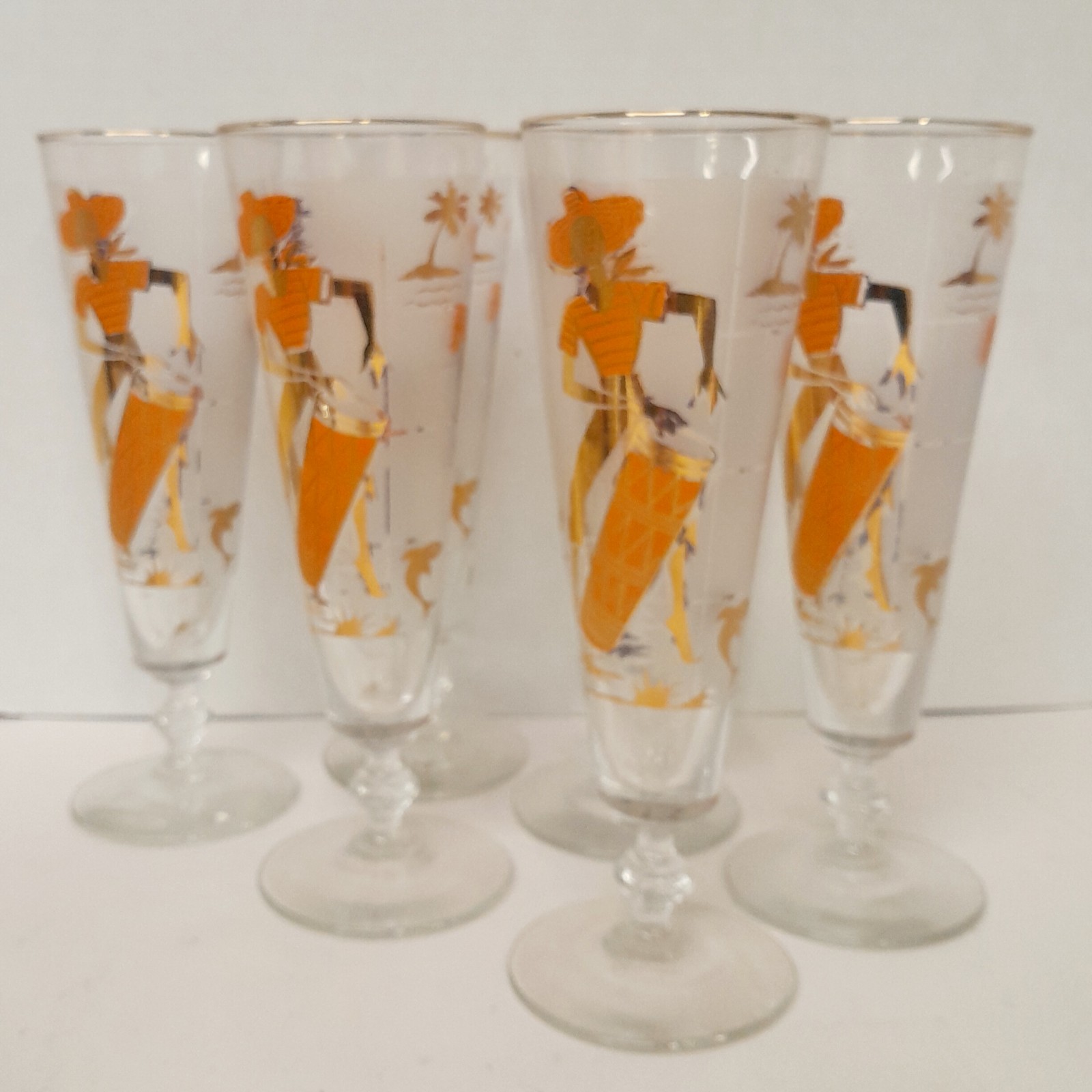 Vintage Libbey 1950's Pilsner Frosted Calypso Glasses