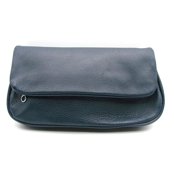 Margolin Navy Blue Soft Leather Flap Front Clutch Hand Bag Purse Wallet Bag Vtg