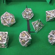 Metal Hollow DND Dice Set with Dragon Motifs Dungeon Dragon MTG RPG Table Games