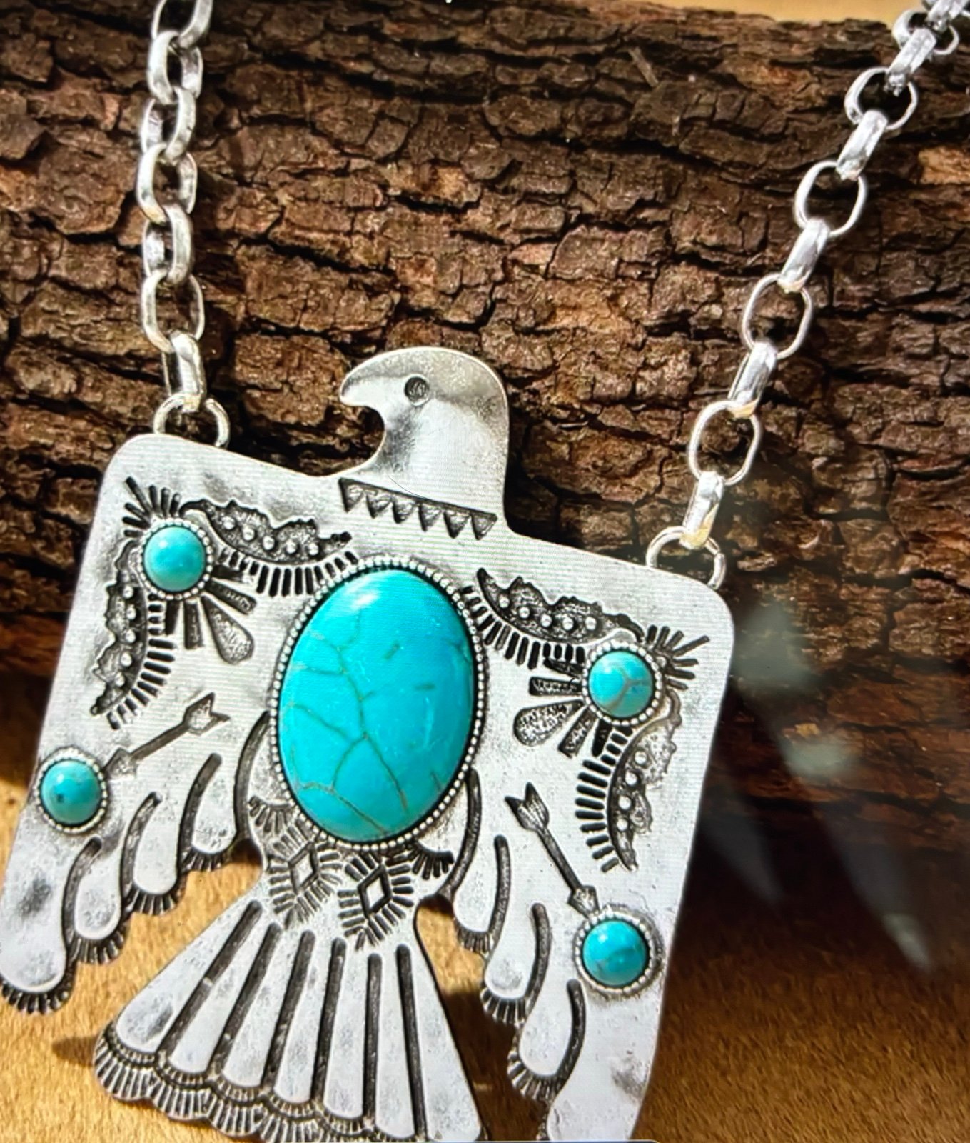 Silver Thunderbird Men’s Women’s Rodeo Western Necklace and Ring Set!