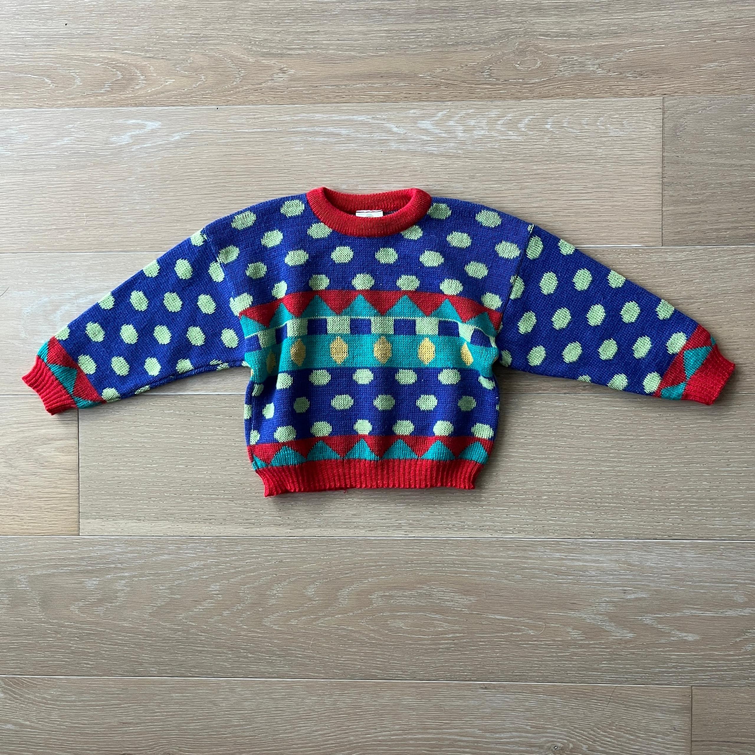 Vintage 1980's Marese French France Polka Dot Wool Kids Sweater sz 3/4