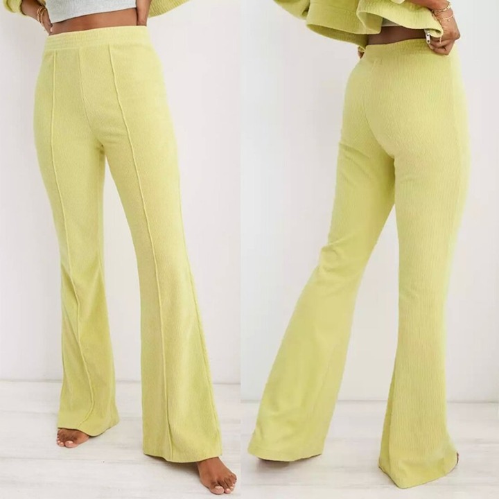 New Aerie Groove-On Rib Velour Flare Yellow Pant Size M