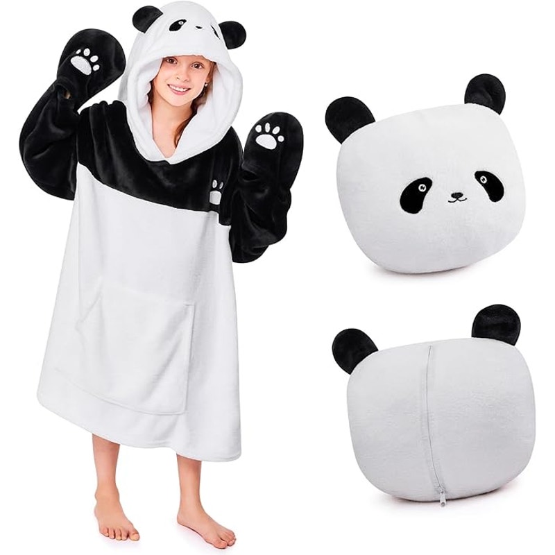 Wearable Panda Blanket Hoodie for Kids
