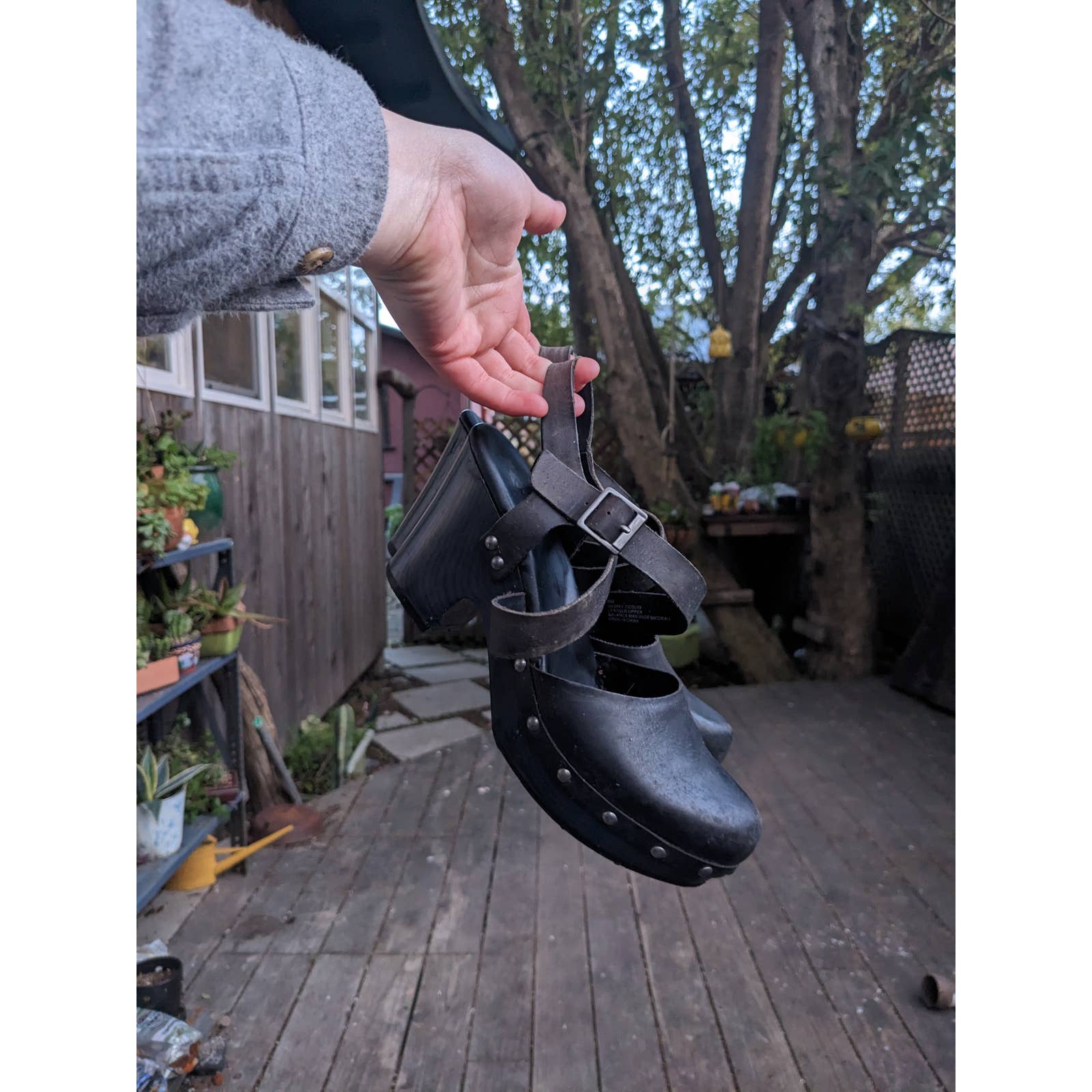 Kork-Ease Heeled Strappy 70's Style Clog Black Leather Size8