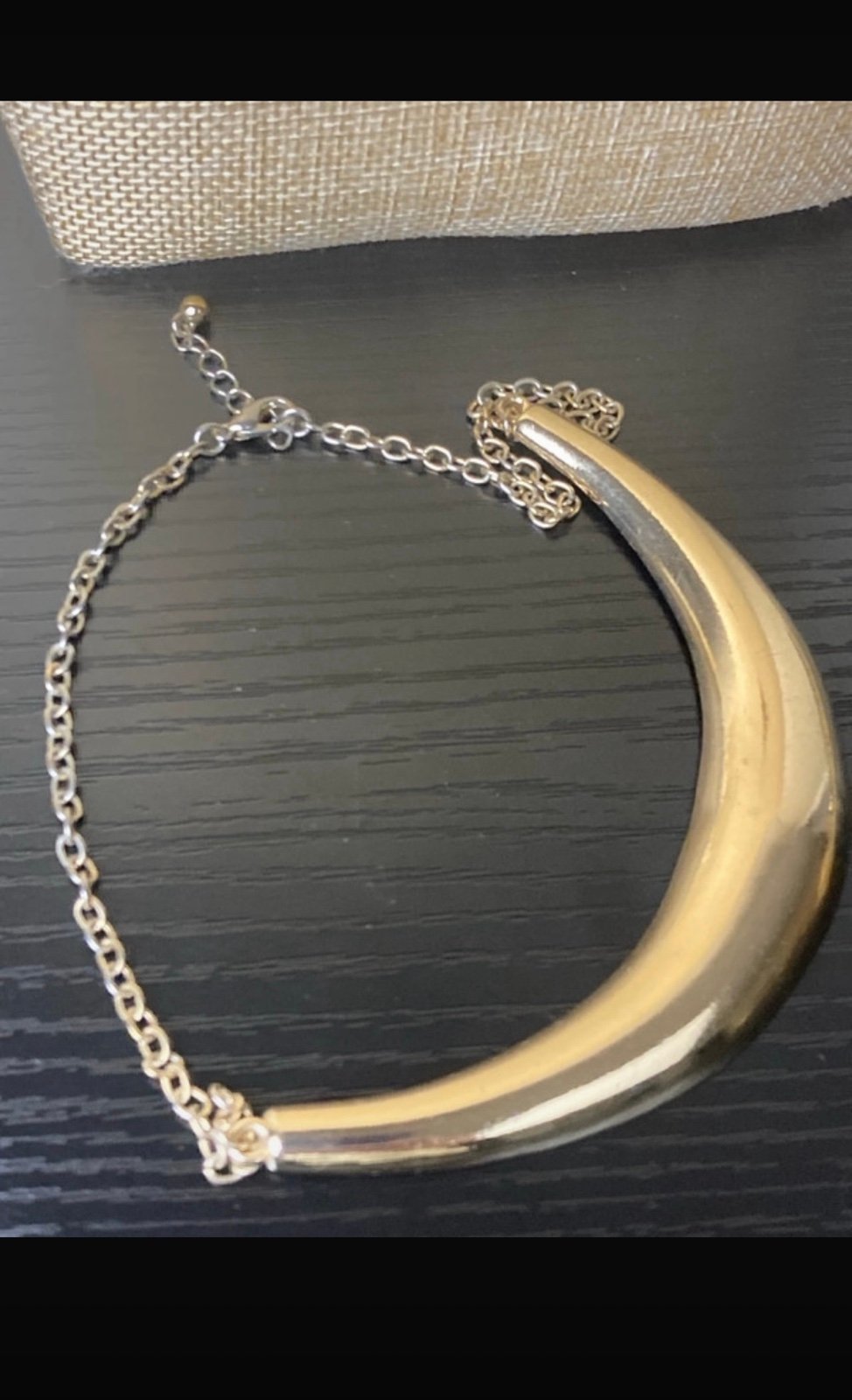 Vintage gold tone curved bar bib choker/necklace 16”