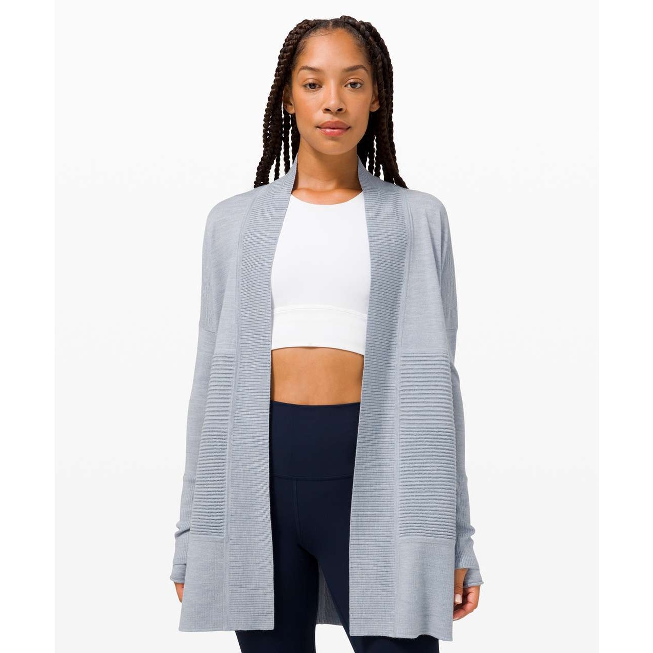 Lululemon Sit In Lotus Wrap II Cardigan Sweater Womens Size 10 Merino Wool Blue