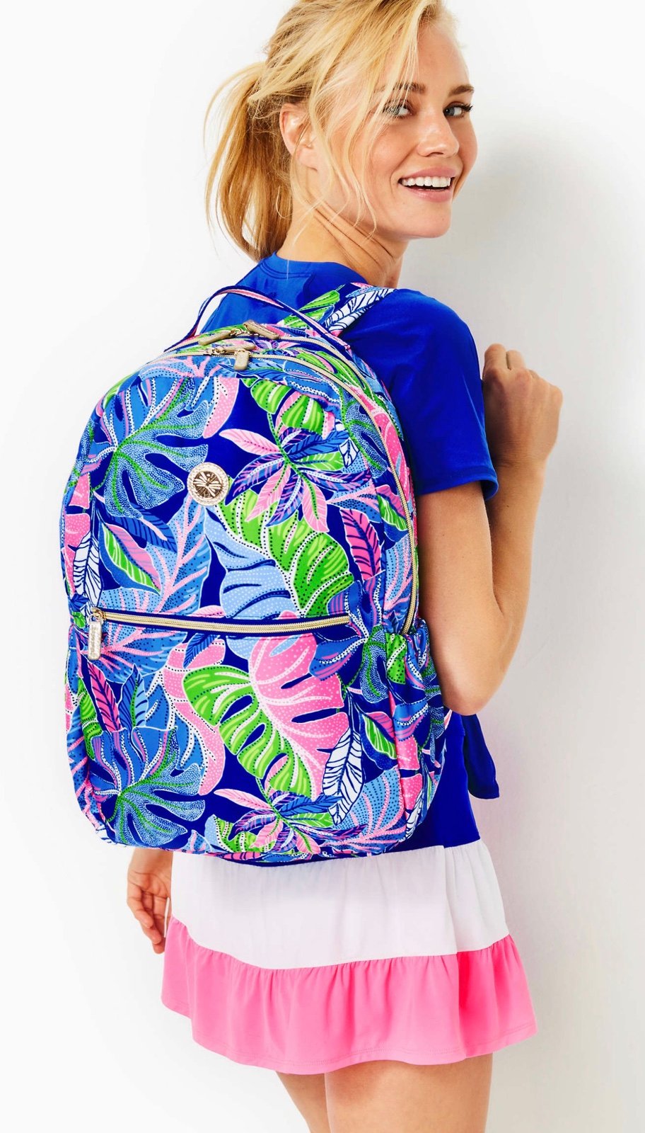 NWT Lilly Pulitzer Sport Large Polyester Backpack Blue Grotto Beleaf In Yourself