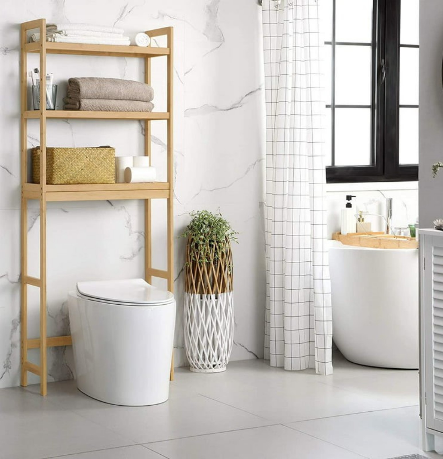 3-Tier Over The Toilet Storage Bamboo Over Toilet Shelf Bathroom Storage Organiz