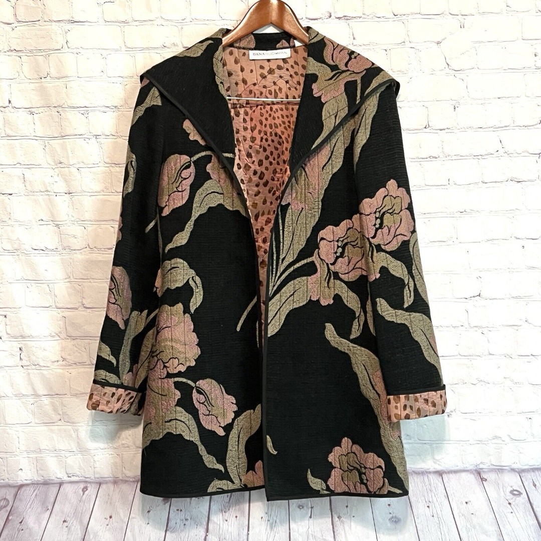 Dana Bachman Patchwork Jacket Kimono Size 4 Floral Embroidery Tapestry Blanket