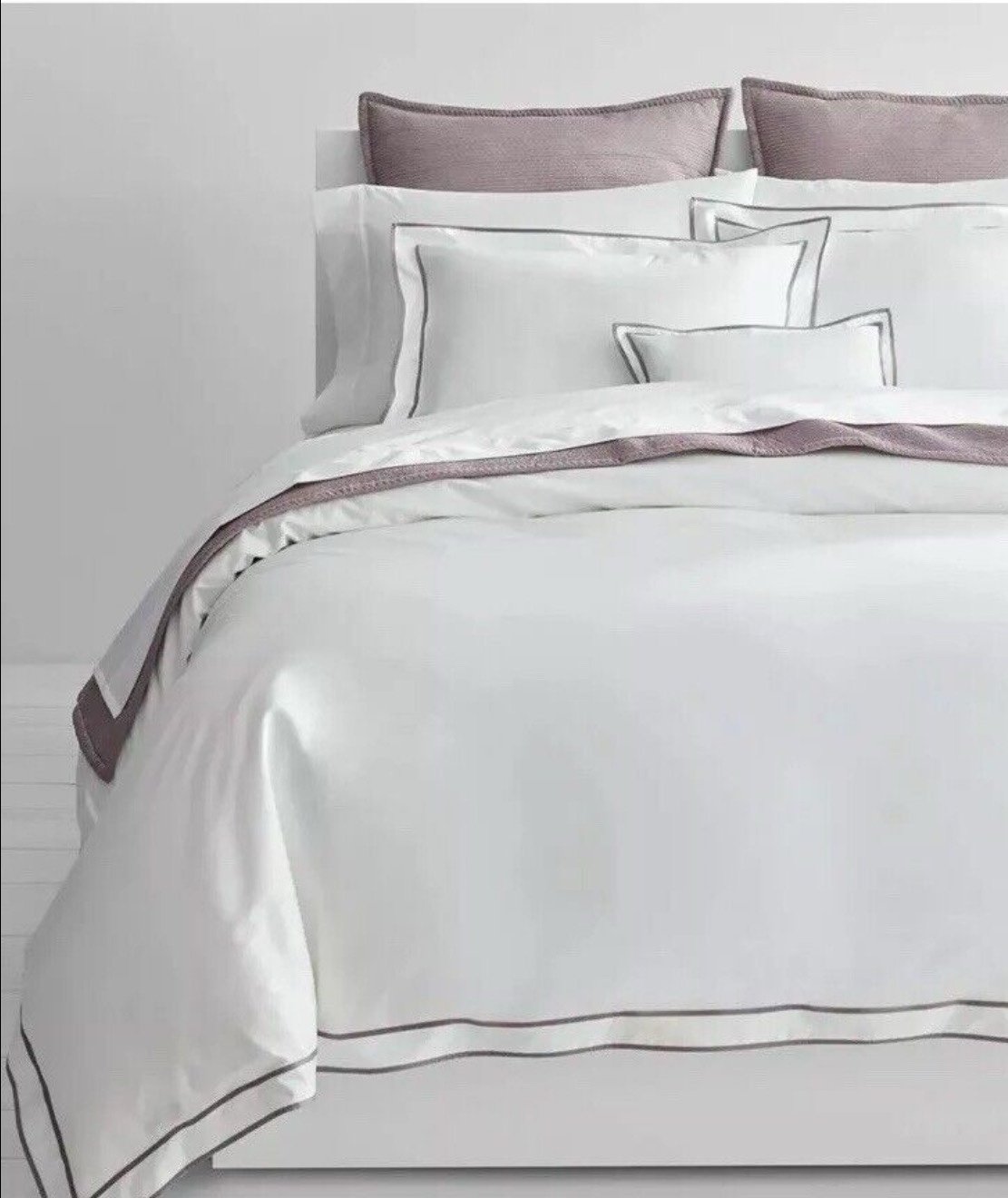LAUREN Ralph Lauren Spencer Sateen Border Queen Duvet Cover white / stone border