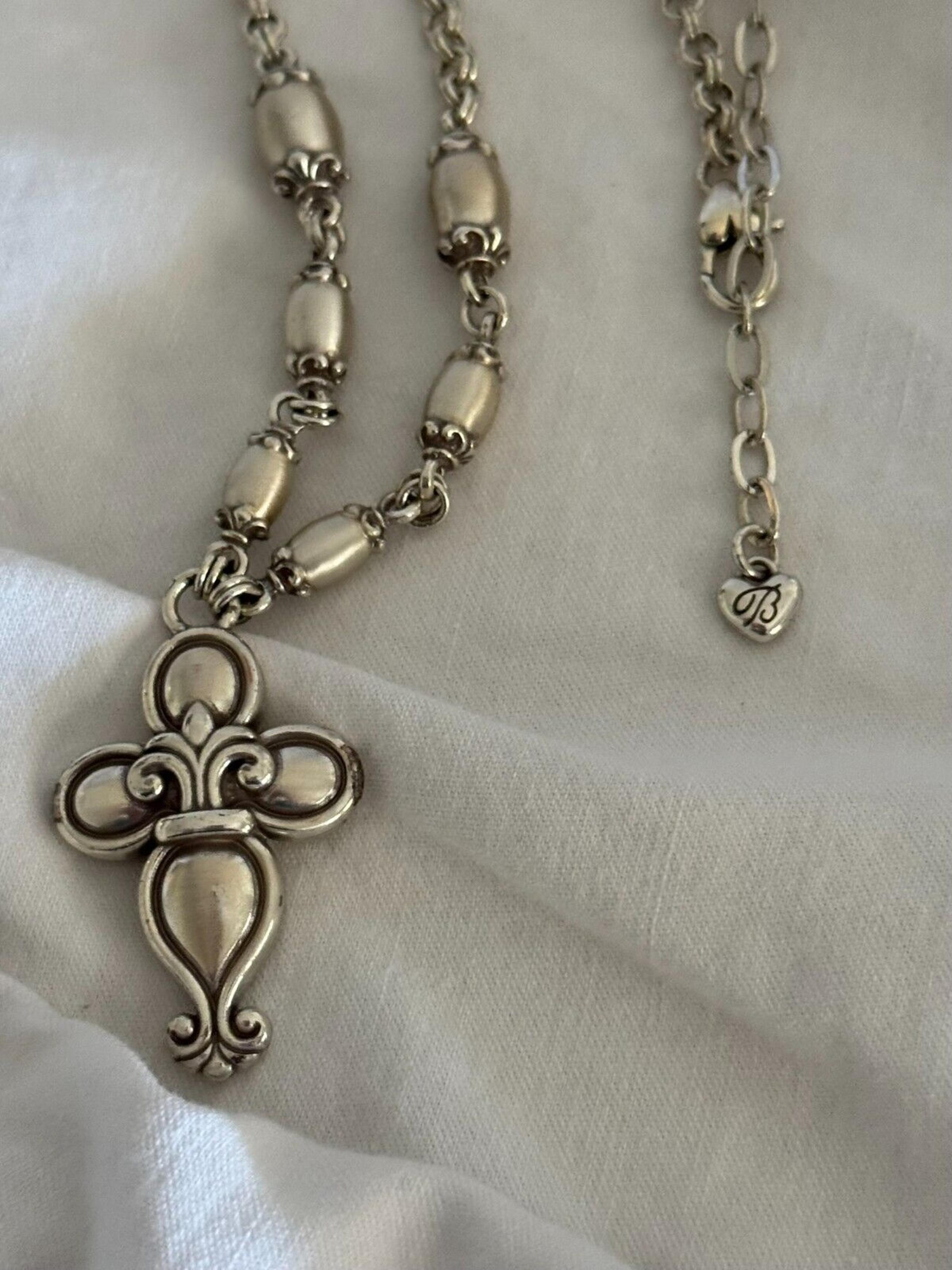 Brighton Blaire Cross Fleur De Lis Religious Pendant Necklace Silver Tone Women