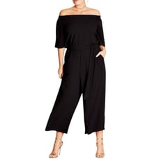 City Chic Black Off the Shoulder Belted Cropped Jumpsuit SZ L/20 NWOT