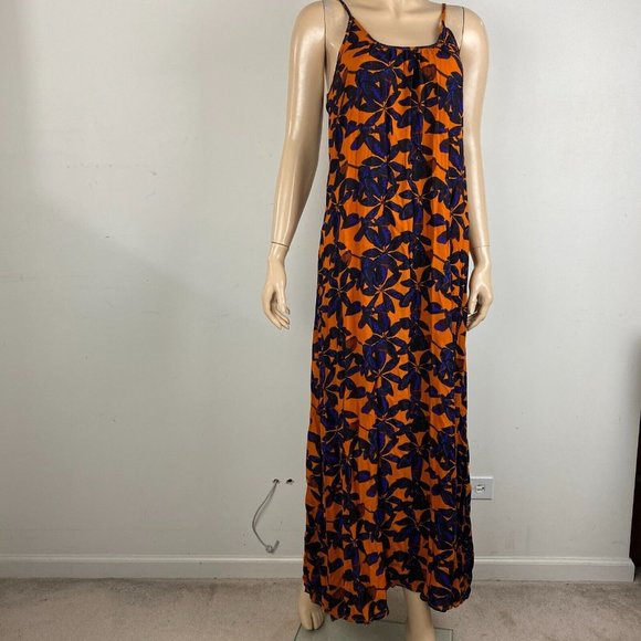 Pretty Little Thing Orange Blue Floral Print Sleeveless Women's 2 Maxi Dress