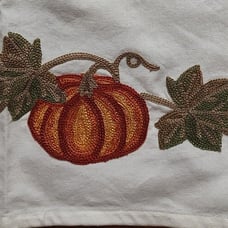 Williams Sonoma Pumpkin Embroidery Towel Kitchen Off White Green Orange Cotton