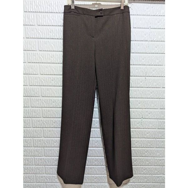 Chico's Women's Brown Metallic Thread Striped Pattern Trouser Pants Size 0.5 Tal