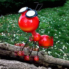 Steel Red Ant Figurine with Solar Powered LED Lights for Yard