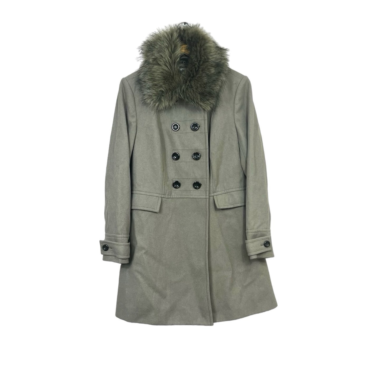 Old Navy Wool Blend Dress Coat Gray Faux Fur Size L