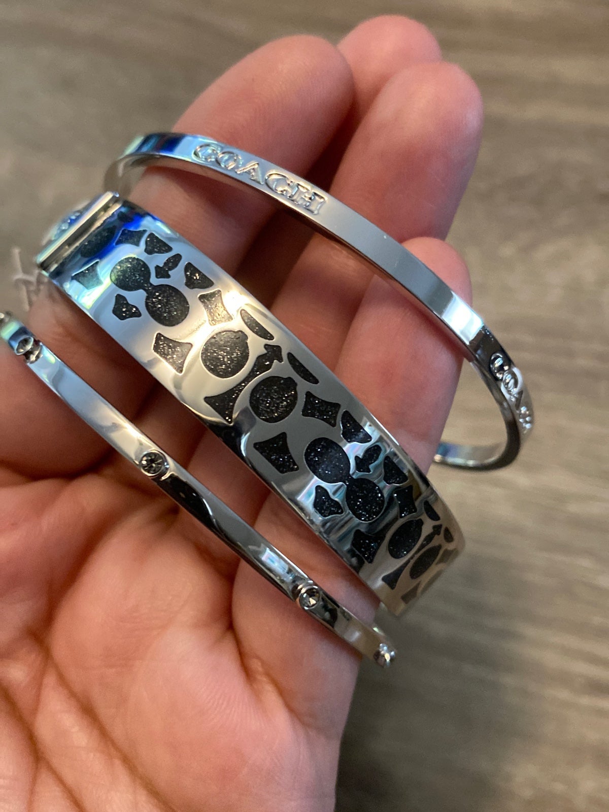 Coach silver black bracelets set of 3