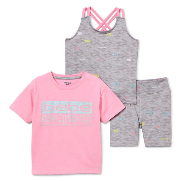 Bebe Girls Sun Pink & Gray Short-Sleeve Tee 3 Pc. Set