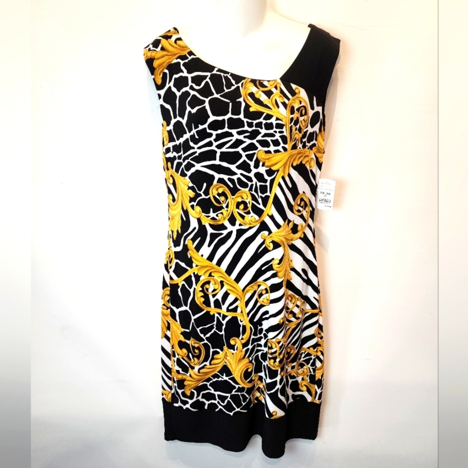 Frank Lyman Designs New Black & Gold Sleeveless Stretch Dress Size 10