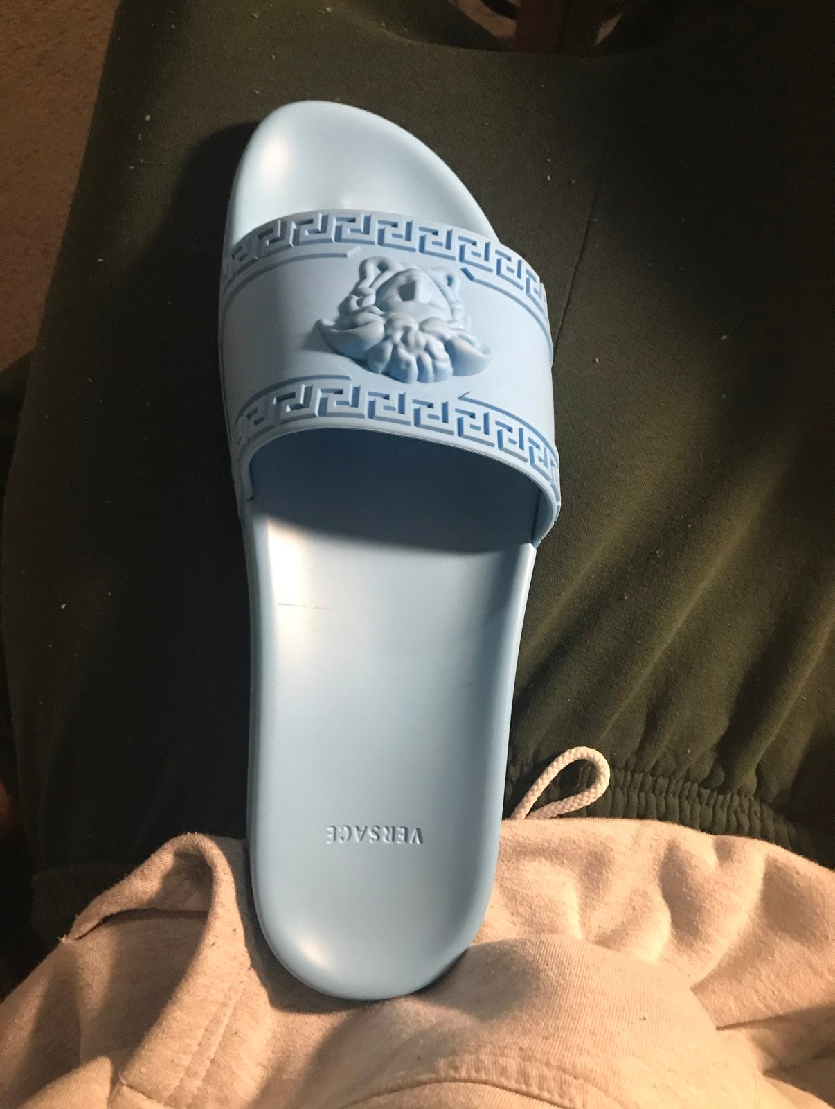 Blue versace slides
