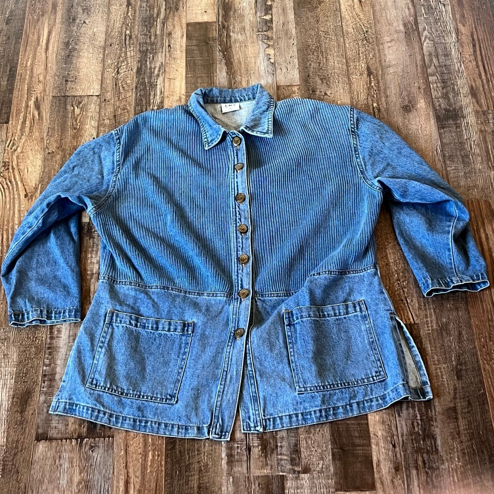 Vintage CMC Denim & Sweater Blue Chore Oversized Jean Jacket Size Lg Made in USA