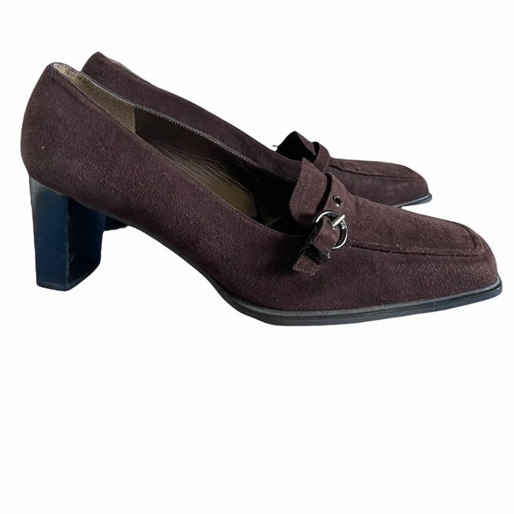 Stuart Weitzman Brown Suede Moc Strap Pump Heel Size 10B