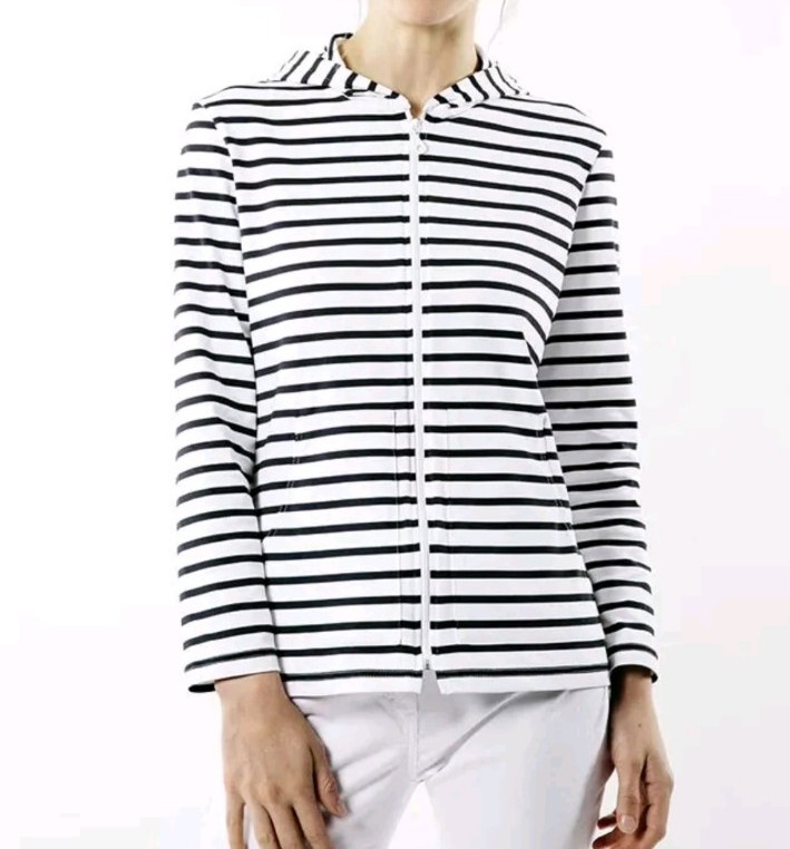 Saint James Plougastel Zip Up Hoodie 8 Striped White