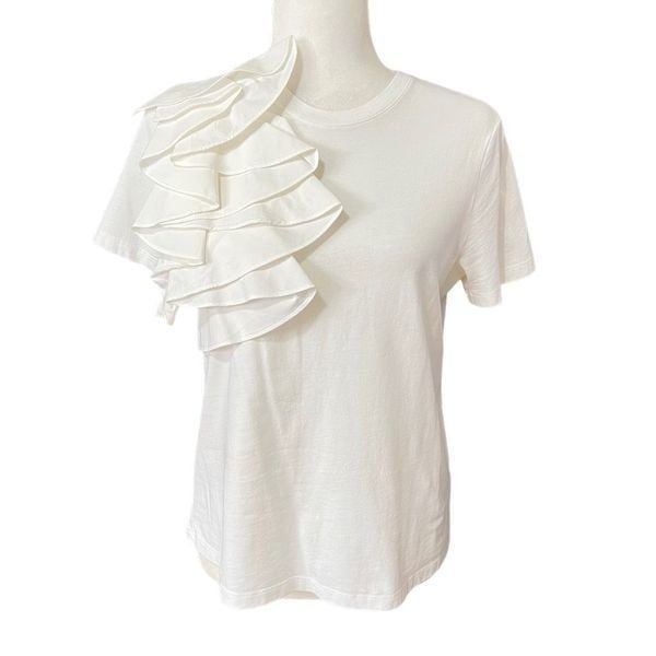 Ted Baker Relaxed Short Sleeve Sz Small White Jessea Ruffled Tee Women’s Sz 4-6