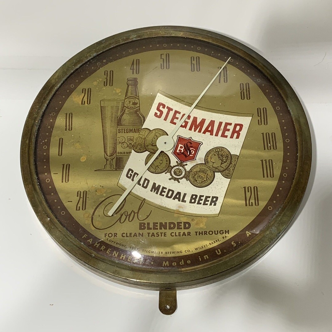 VINTAGE ADVERTISING STEGMAIER BEER ROUND TAVERN THERMOMETER BAR M-323